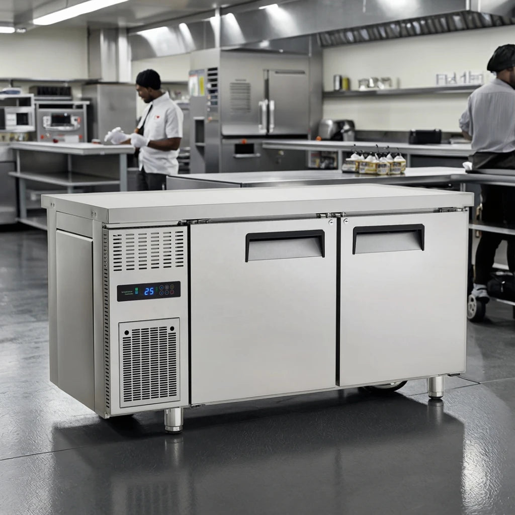 Commercial 2-Door Undercounter Refrigerator - 304/201 Stainless Steel Energy Efficient Auto Defrost