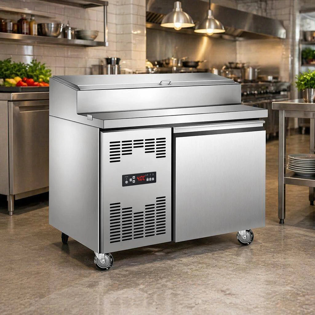 Commercial Stainless Steel Pizza Salad Prep Table Refrigerated Workstation for Pizzeria & Sandwich Shop