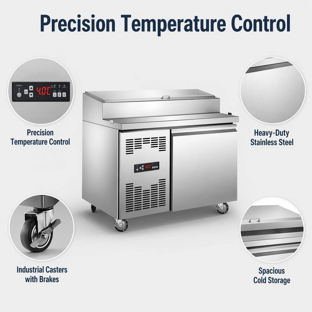 Commercial Stainless Steel Pizza Salad Prep Table Refrigerated Workstation for Pizzeria & Sandwich Shop