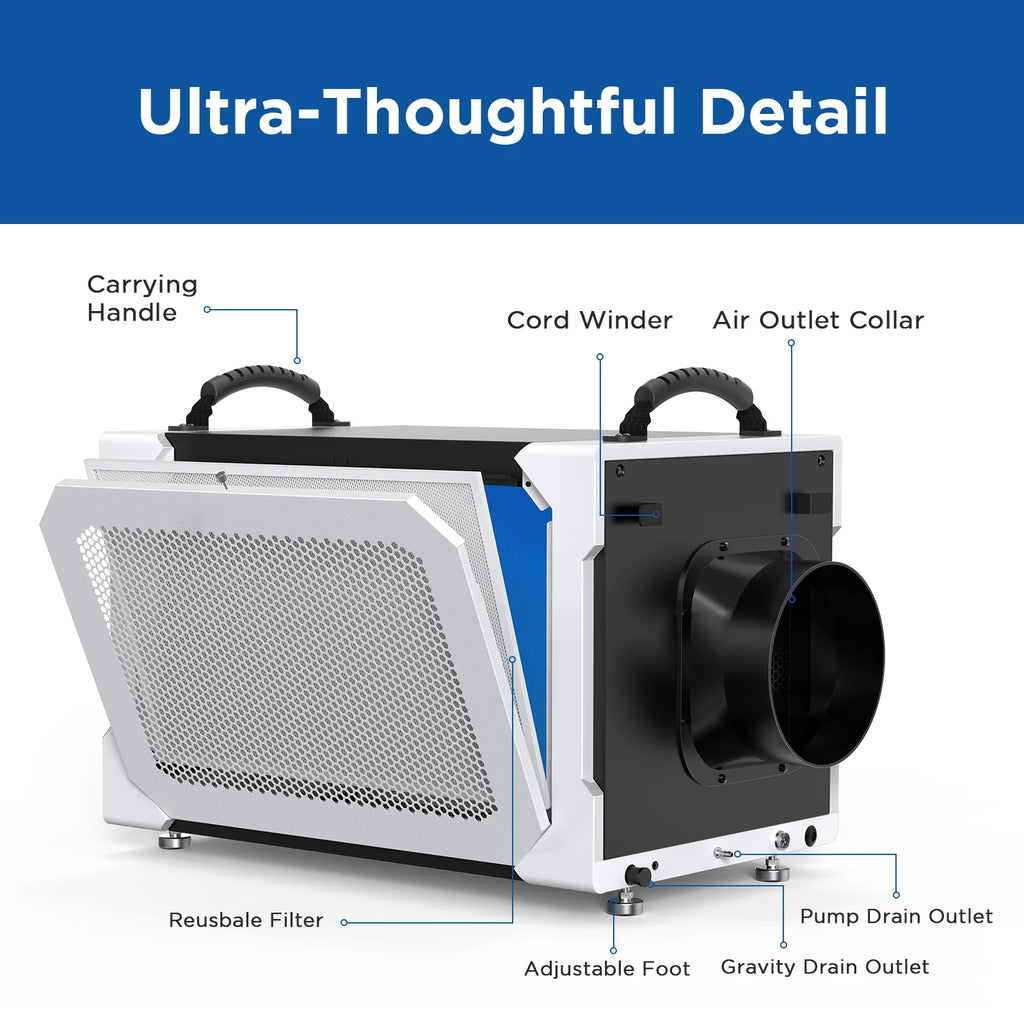 Moiswell Defender XP235 235 Pints 8000 Sq Ft Built-in Pump Auto Defrost Industrial Crawl Space Dehumidifier