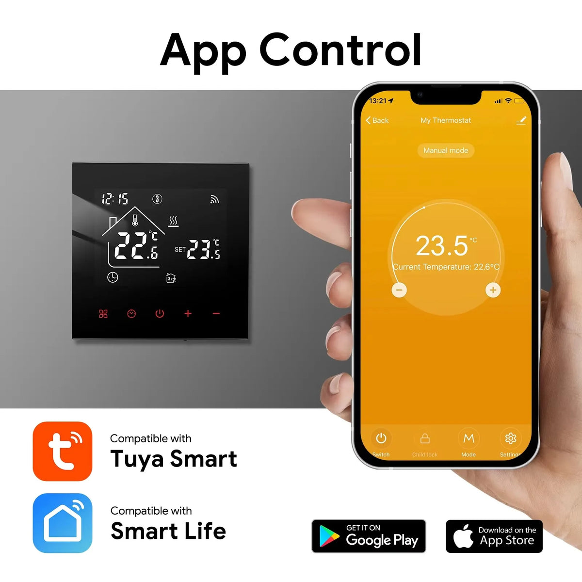 HVAC Control Touch Screen Programmable for Floor Heating 16A 230V Digital Room Thermostat WIFI TUYA APP