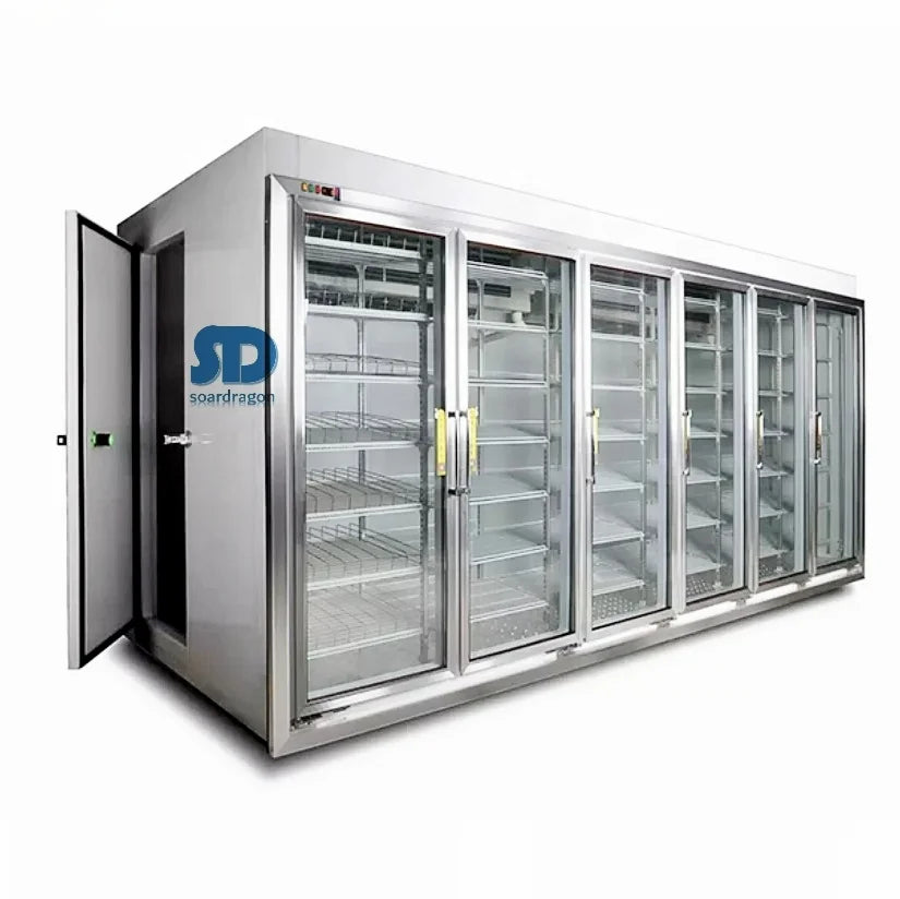 Soardragon Walk in Freezer Glass Door Black Glass Door Drinks Display Cold Room Silver Frame Glass Door Cold Room with Shelf