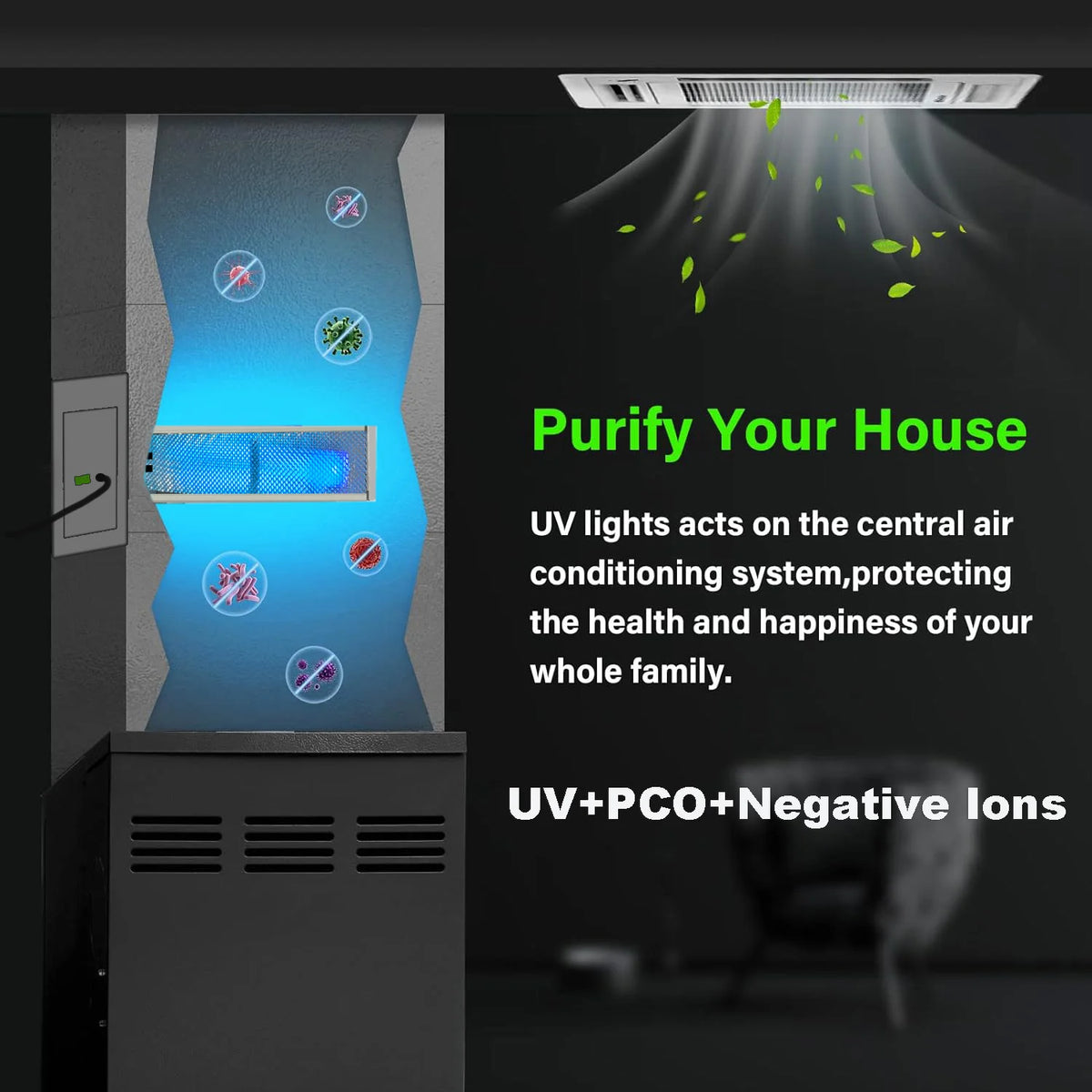 26W Electric HVAC UV Lights Parts Air Cleaner Whole House Air Purifier for Commercial Use Eco-Friendly