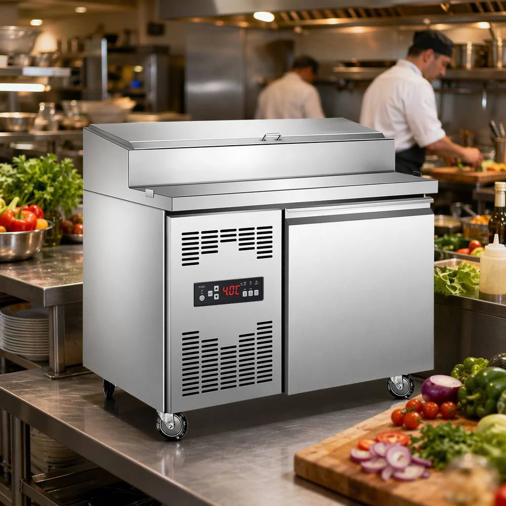 Commercial Stainless Steel Pizza Salad Prep Table Refrigerated Workstation for Pizzeria & Sandwich Shop