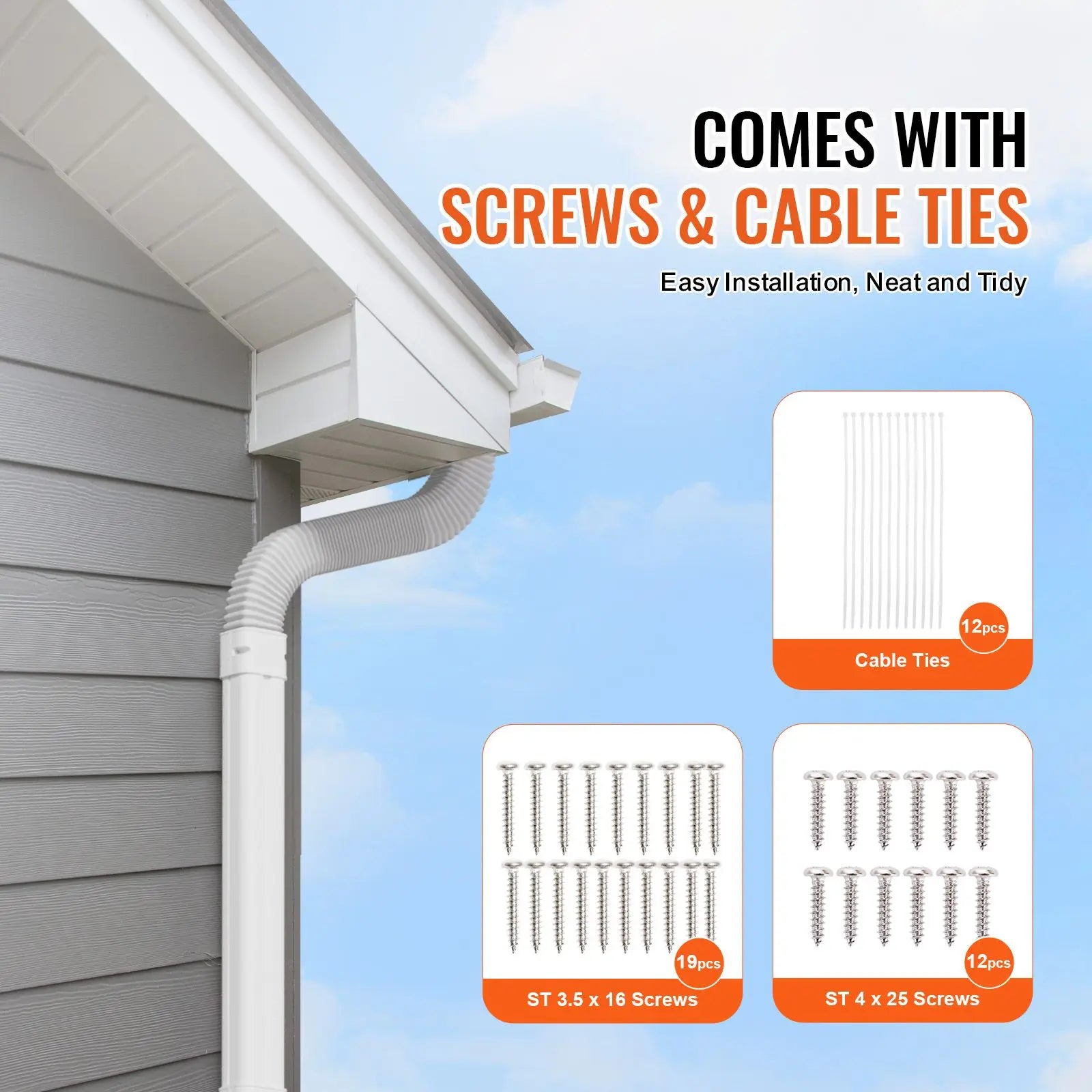 Mini Split Air Conditioner Line Set Cover 3 Inch W 10Ft L PVC Decorative Pipe 5 Straight Ducts Full Coverage for Gas Powered AC