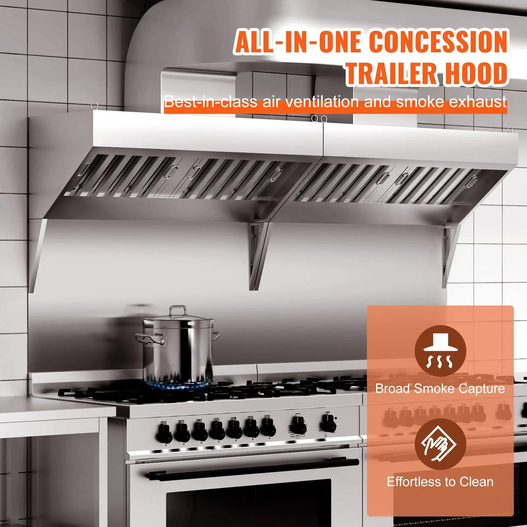 Commercial 5FT Stainless Steel 201 Exhaust Hood for Kitchen Detachable U-Shaped Gr for Food Truck and Concession Trailer