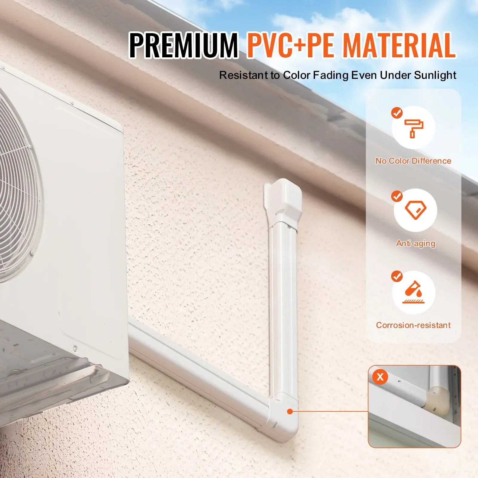 Mini Split Air Conditioner Line Set Cover 3 Inch W 10Ft L PVC Decorative Pipe 5 Straight Ducts Full Coverage for Gas Powered AC