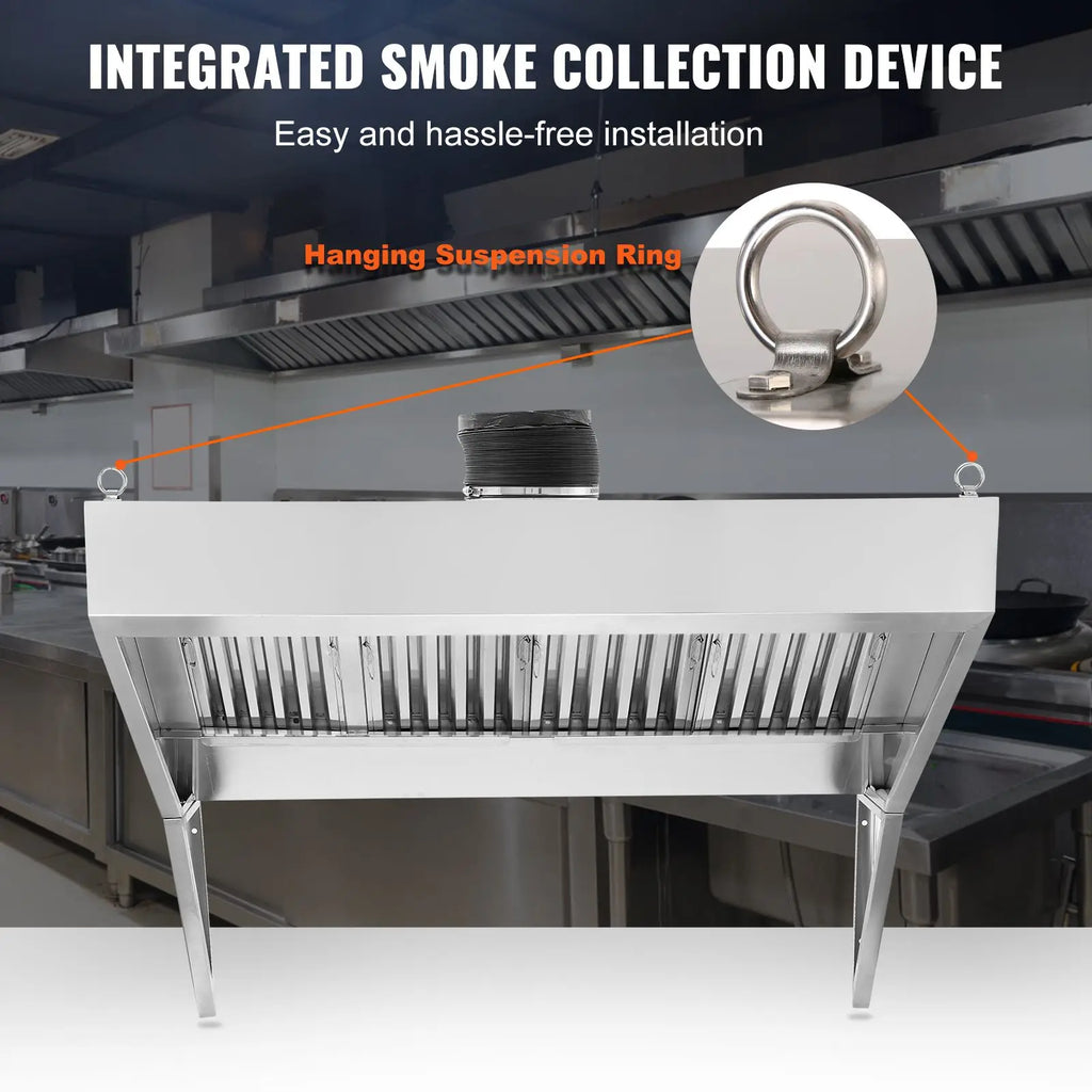 Commercial 5FT Stainless Steel 201 Exhaust Hood for Kitchen Detachable U-Shaped Gr for Food Truck and Concession Trailer