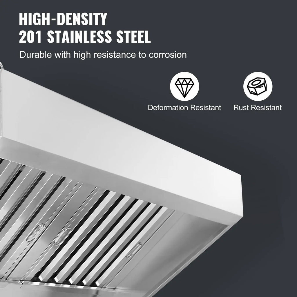 Commercial 5FT Stainless Steel 201 Exhaust Hood for Kitchen Detachable U-Shaped Gr for Food Truck and Concession Trailer
