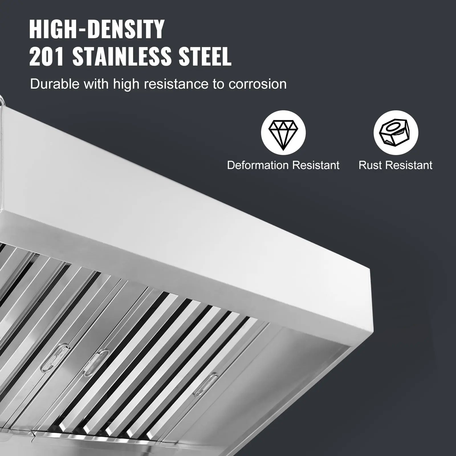 Commercial 5FT Stainless Steel 201 Exhaust Hood for Kitchen Detachable U-Shaped Gr for Food Truck and Concession Trailer