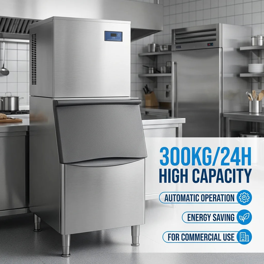 Commercial Ice Maker 304 Stainless Steel 300kg/24hr Automatic Ice Block & Cube Production Air Cooling CE Certified for Business