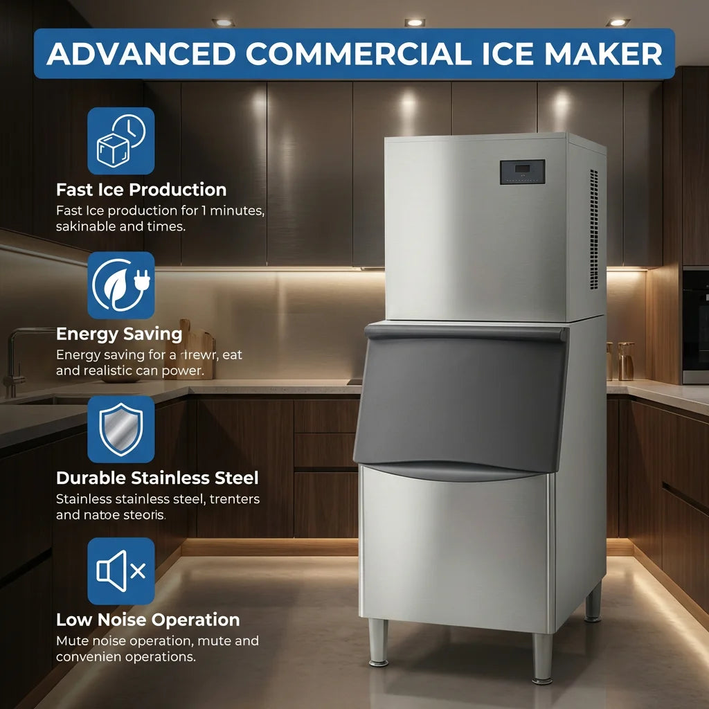 Commercial Ice Maker 304 Stainless Steel 300kg/24hr Automatic Ice Block & Cube Production Air Cooling CE Certified for Business