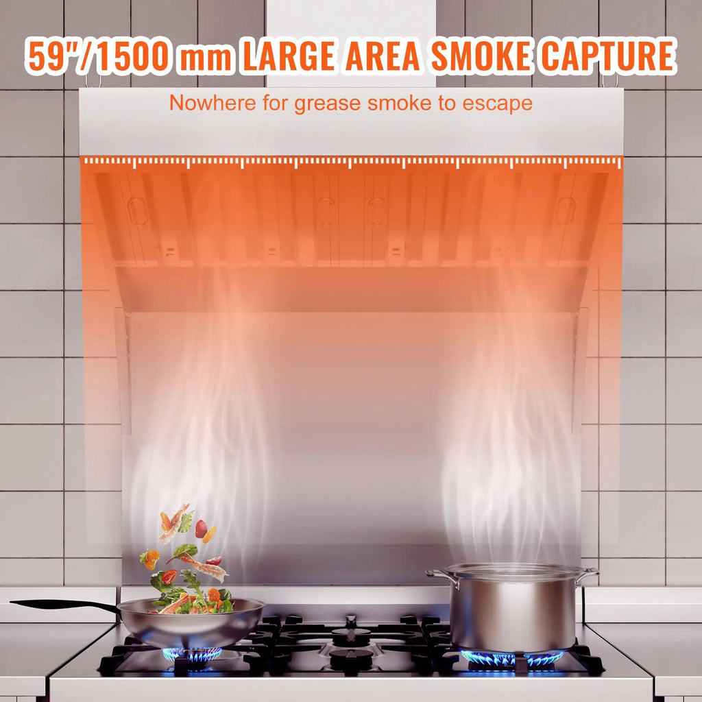 Commercial 5FT Stainless Steel 201 Exhaust Hood for Kitchen Detachable U-Shaped Gr for Food Truck and Concession Trailer