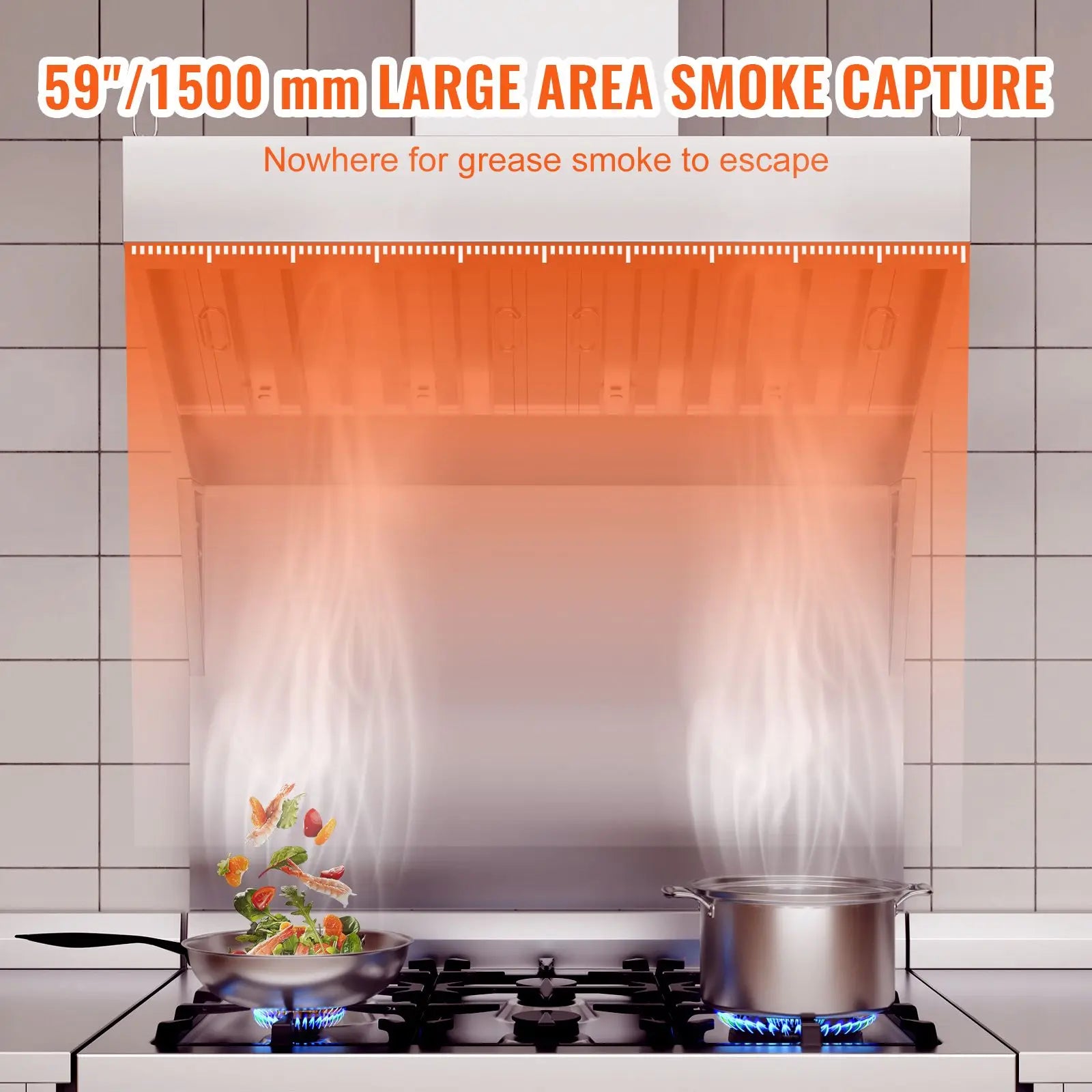 Commercial 5FT Stainless Steel 201 Exhaust Hood for Kitchen Detachable U-Shaped Gr for Food Truck and Concession Trailer