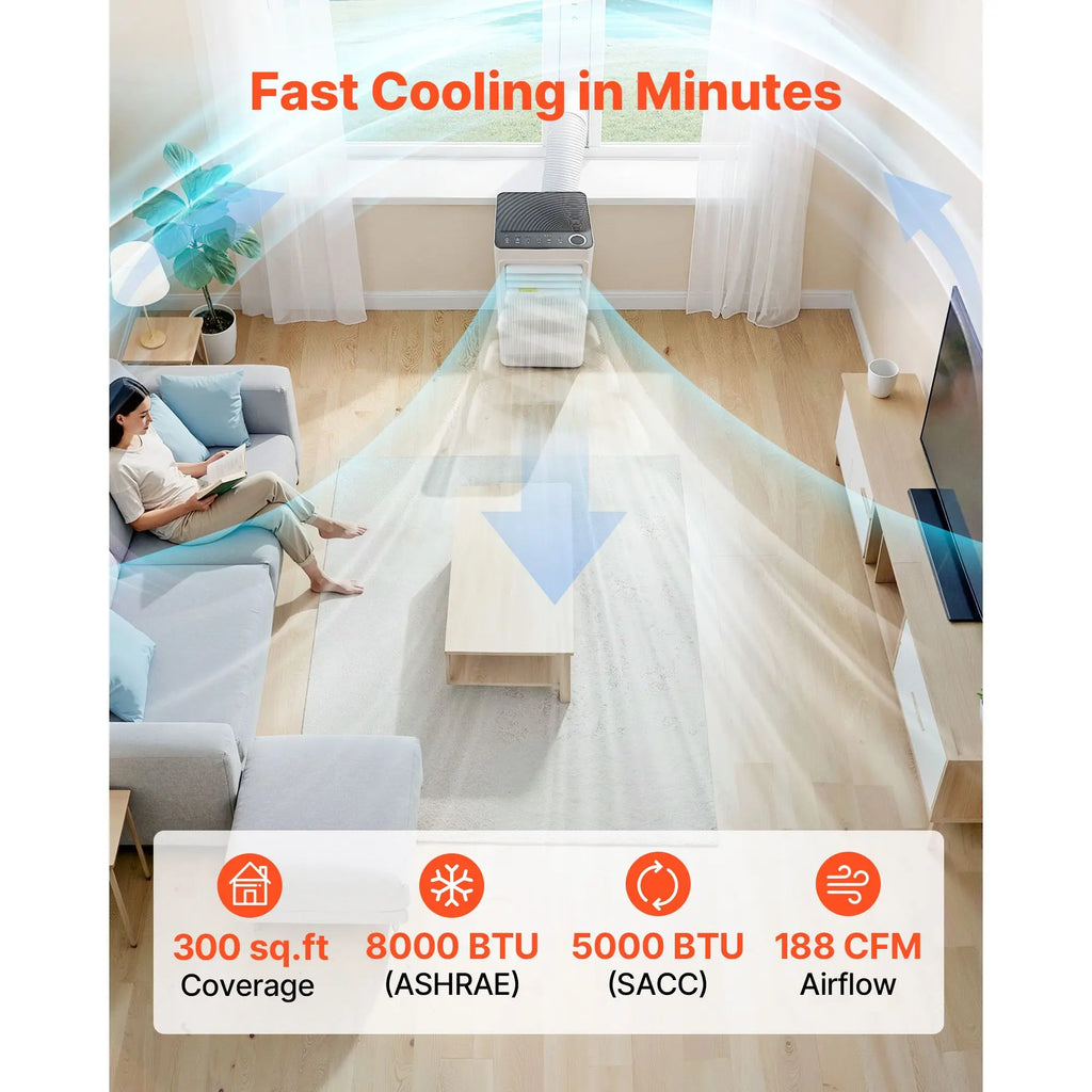 8000 BTU ASHRAE (5000 BTU SACC) 3-in-1 Standing Cooling AC Unit LED Touch Panel Remote Control Portable Air Conditioner Model