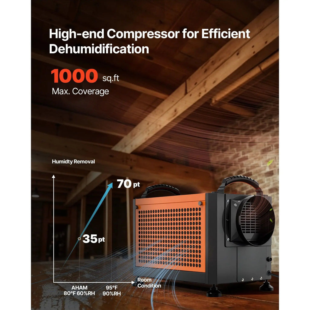 70 Pints Commercial Auto Defrost Dehumidifier Pump Portable Industrial Model D0100X34JEX for Basement Storage Room & Crawl Space