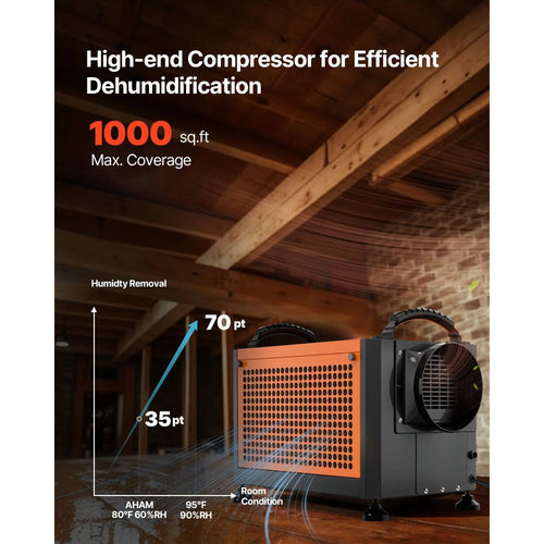 70 Pints Commercial Auto Defrost Dehumidifier Pump Portable Industrial Model D0100X34JEX for Basement Storage Room & Crawl Space