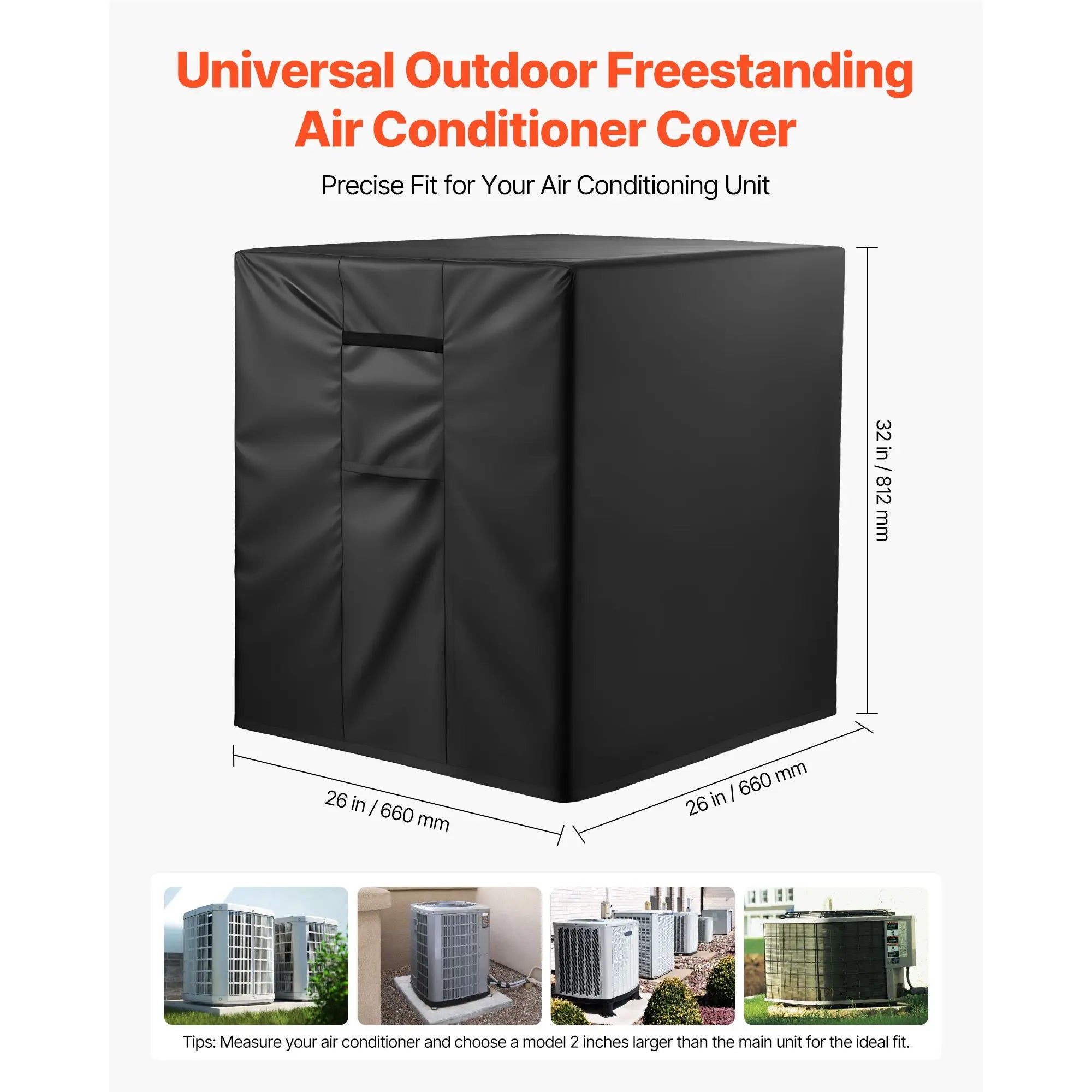 26 X 26 X 32 Inch AC Cover Three-Layer Waterproof Polyester Fabric Mesh for Air Conditioner Unit PE Type Pipe