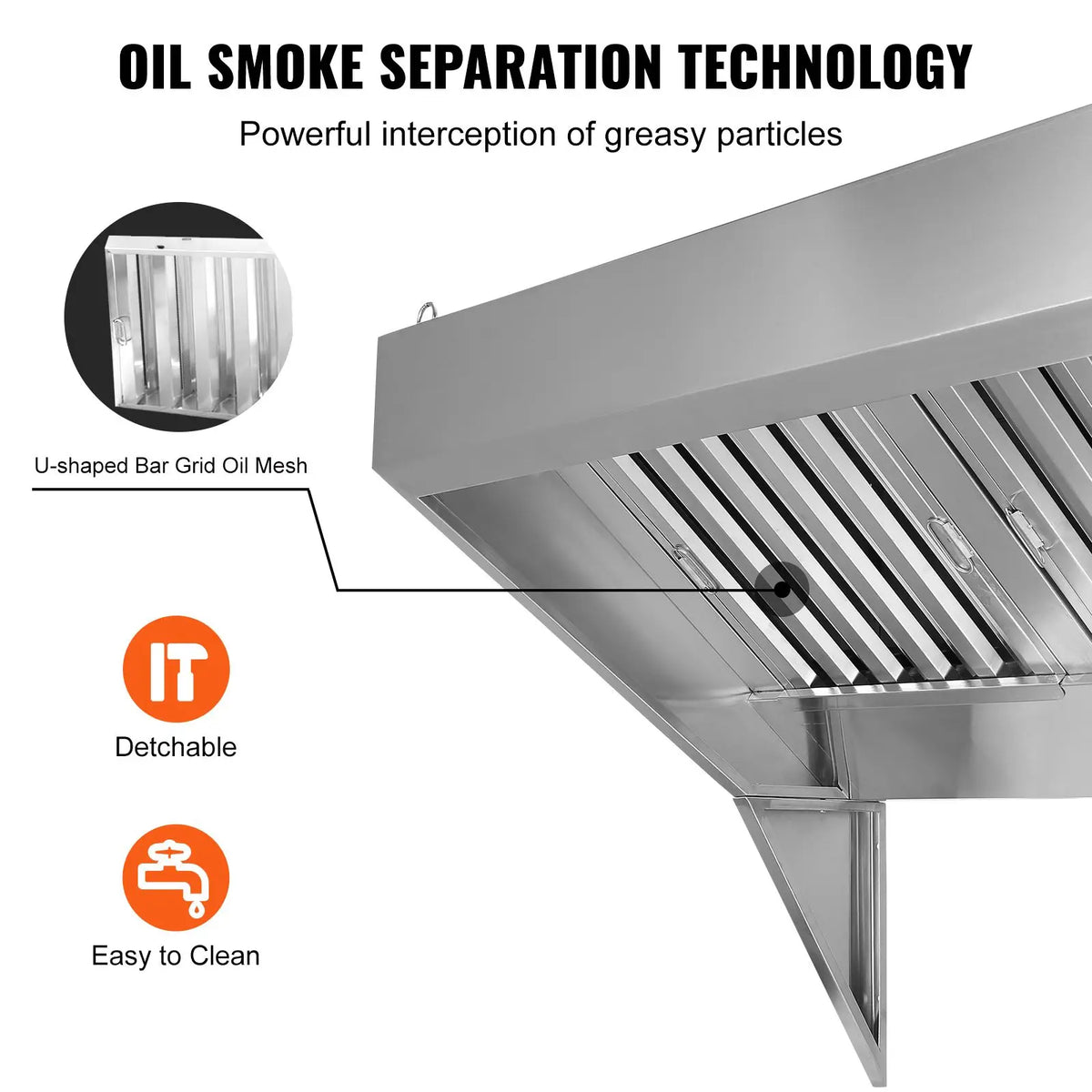 Commercial 5FT Stainless Steel 201 Exhaust Hood for Kitchen Detachable U-Shaped Gr for Food Truck and Concession Trailer