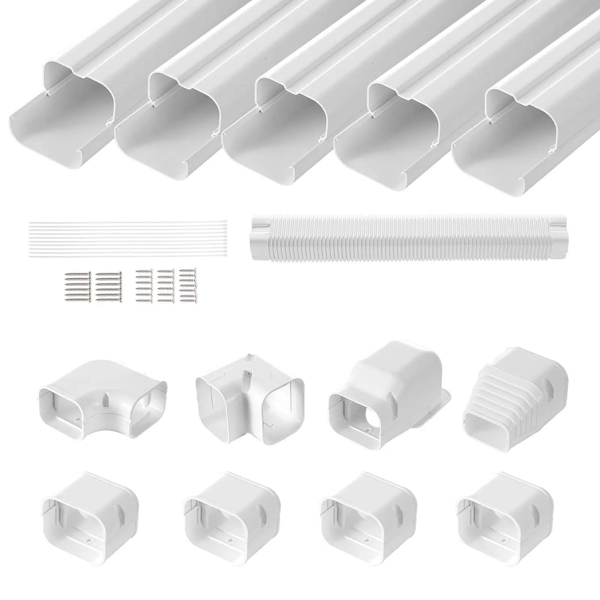 Mini Split Air Conditioner Line Set Cover 3 Inch W 10Ft L PVC Decorative Pipe 5 Straight Ducts Full Coverage for Gas Powered AC