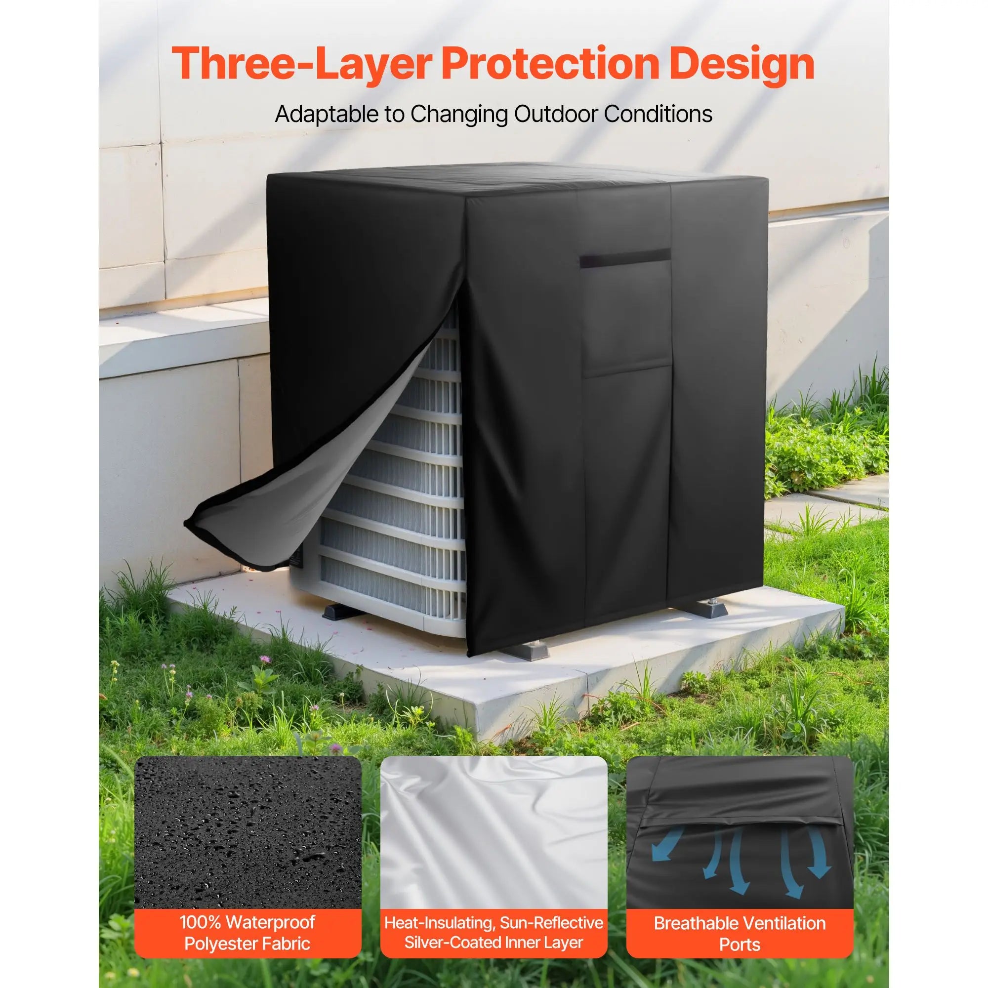 26 X 26 X 32 Inch AC Cover Three-Layer Waterproof Polyester Fabric Mesh for Air Conditioner Unit PE Type Pipe